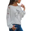 Creativo Cavallo T Shirt Donna Manica lunga O-Collo T-shirt Donna Abbigliamento animali Top Ragazza Casual Allentato Top in pizzo Tees X0628