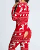 Nowy Rok Boże Narodzenie Funkcjonalne Flap Gulwar Reindeer Drukowane Dorośli Piżamy Garnitur Damskie Homewear Zdejmowane Kombinezony 210415