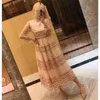Длинное платье женщина сетка вышивка O-образным вырезом с полным рукавом старинные элегантные Vestido осень весенние вечеринка платье женская одежда 210603