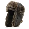 Caliente bombardero sombreros invierno hombres cálido ruso Ushanka sombrero con orejera Pu cuero piel trampero gorra orejera