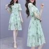 Summer French Sweet Dress Office Lady Chiffon Polyester Knee-Length Zippers 210416