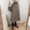 Plus storlek harajuku koreanska grå kvinnor dragkedja hög midja skola flicka pläterad pläd vintage lång kjol 210417