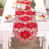 Double Épaisseur Rouge Rustique Cutwork Brodé Floral Chemins De Table Décorations De Noël De Haute Qualité Pour La Maison À Manger 210628