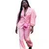 Hot Pink Street Suits For Women Wedding Guests Wear Crop Top Business Formal Tuxedos 2 Piece Office Plus Size (Jacket+Pants)