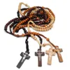 Collier chapelet catholique perles en bois collier croix fait main bijoux religieux