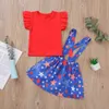 6M-4Y Summer Né Toddler Baby Girls Vêtements Ensemble Journée Indépendance Day Ouftis Ruffles T-shirt Tops Costumes 210515