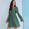 abito invernale boho stampa floreale manica lunga abito corto verde floreale elegante abito da donna con colletto quadrato vestidos 210415