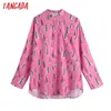 Tangada Frauen Mode Rosa Gedruckt Gemütliche Blusen Vintage Langarm Button-up Weibliche Shirts Blusas Chic Tops BE409 210609