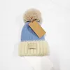 Designer Fur Pom Poms Kid Hat Print Patroon Winter Hoeden Voor Vrouwen Caps Kinderen Effen Kleur Gebreide Mutsen GLB