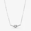 Fine jewelry Authentic 925 Sterling Silver Necklace Fit Pandora Pendant Charm Sparkling Wishbone Heart Collier Love Engagement DIY Wedd2118