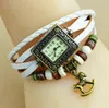 Mode Klok Whirligig Tag Square Quartz Horloge Vintage Lederen Staal Horse Horloges Charm Cockhorse Pendant Weave Touw Strap Dames Timer