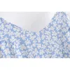 Summer Floral Print Backless Bow Knotted Blue Mini Dress Retro Sexy Women Lacing Up Back Sling Dresses Holiday 210429