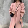 La lana femminile fonde la moda autunno inverno soprabito ladro lana lana calda rosa spessa donne lunghe giacca cappotti casual cardigan YGP3