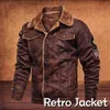 Erkek Ceketler ve Mont Retro Tarzı Süet Deri Ceket Erkekler Deri Motosiklet Ceket Kürk Kaplı Sıcak Ceket Kış Kadife Palto 210819