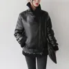 Winter bont kraag PU lederen jas vrouwen winterjas streetwear warme motorfiets jas dames zwart wit 210521