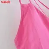 Tangada femmes rose coton lin robe sans manches dos nu été mode dame robes Vestido 3H415 210609