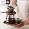 Cezve Stili V60 Cam Ahşap 700ml / 500 ml Damlama Seti Filtre Kullanımlık Filtreler Yeniden Kullanılabilir