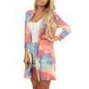 Women Casual V-neck Printing Fashion Knitting Tie-dyed Cover Blouse Suit Beach Swimsuit Smock Loose Cardigan Sunscreen Women's Swimwear