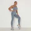 Seamless Yoga Set Women Gym Clothing Workout Sportswear Fitness Long Sleeve Crop Top Bra + Leggings 2 Piece Sports Suits 210802