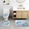 Bath Mats Floral Mat And Shower Curtain Microfiber Bathroom Carpet Absorbent Toilet Rug Set Non-slip Foot