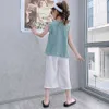 子供の服の女の子の固体ベスト+ショートアウトフィット夏の10代のカジュアルスタイルの子供の女の子210527