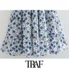 Traf Women Chic Fashion Fashion Floral Print Planowana sukienka midi vintage pół rękawów guziki sukienki żeńskie vestidos mujer 210415