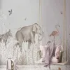 Custom Self-Adhesive Mural Wallpaper Modern Ins Plant Elephant Deer 3D Cartoon Children's Bedroom Background Wall Sticker Decor