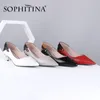 Sophitina kadın pompaları seksi sivri burun ince topuklu med slip-on yüksek kaliteli koyun ayakkabı ofis moda pompalar pc578 210513