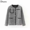 Fashion Women Coat Autumn Spring Pearl Patch Designs Stylish Jacket Lady O Neck Single Breasted Elegant Coats Chaqueta Mujer 210515