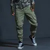 Męskie spodnie Cargo Fashion Casual Camouflage Wiele Pocket Stretch Work Joggers Szczupła nogi Spodnie Męskie Camo Pant Black Streetwear 210518