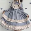 캐주얼 드레스 로리타 달콤한 빈티지 드레스 여성 긴 소매 의상 Kawaii 느슨한 귀여운 일본식 활 소녀