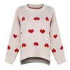 Pull tricoté surdimensionné femmes coeur imprimé décontracté automne hiver pull à manches longues pull pull 210415