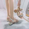 Scarpe eleganti con paillettes di perle sandali gladiatore in tessuto donna colore misto glitter tacchi alti sandali con cinturino alla caviglia scarpe con tacco in metallo 220303