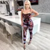 Kliou kvinnor V-ringnings ärmlös Camisole bodysuitselastic leggings matchar set mager sportiga rygglösa streetwear mode kläder 210331