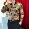 Luxury Golden Casual Shirt Men Long Sleeve Dress Slim Fit Tuxedo s Male Fashion Streetwear Social Night Club 210721