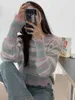 Jumpers Pullovers Thin Loose Long Sleeve O Neck Striped Knitted Sweater Irregular Hole Korean Chic Sweet Crop Tops Pull Gentle 210429