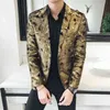 럭셔리 골드 슬림 맞는 블레이저 홈 브레 공식 재킷 Masculino 웨딩 블레이저 댄스 파티 DJ 가수 Chaqueta Hombre Blazer Men Suit Jacket 210527