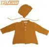 Bebek Kız Örme Giyim Hırka Bahar Örgü Ceket + Kap 2 adet Ceketler Çocuk Yün 210521
