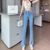 Slit High-Waisted Jeans Kvinnors Skinny Wide-Ben Flared Byxor Sommar Koreanska Mode Kläder 210520