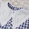 Johnature Kobiety Jesienne Suknie Kratę Słodkie Kieszenie Przybytek Patchwork Peter Pan Collar Spadek Kobiet Odzieżowa Sukienka Line 210521