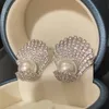 Designer Women Earrings Pearl Ear Stud Sier Needle Earring Zirconia Diamond Lady Elegant Fashion Girl Shell Scallop Shape Earing