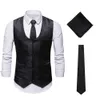 Mens Klassieke Wijn Rode Paisley Jacquard Floral Tuppost Zakdoek Party Bruiloft Tuxedo Tie Vest Pak Pocket Square Set