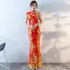 الفساتين غير الرسمية 4XL عتيقة صينية رسمية شونغسام الطويلة الوطنية لباس النساء التطريز تراجع ثوب المساء التقليدي Qipao الأزهار