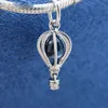 Solid 925 Sterling Silver Blue Hot Air Balloon Pendant Charm Bead Fits European Pandora Jewelry Charm Beads Bracelets