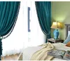 Tende oscuranti europee per soggiorno Camera da letto Tenda in velluto di lusso solido con nappe Tende termoisolanti