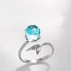 MloveAcc Brand 100% 925 Sterling Silver Blue Crystal Bubble Open Rings for Women Fashion Mermaid Tail Tears Jewelry