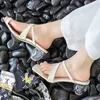 Meotina, zapatillas de cuero auténtico de tacón medio para mujer, chanclas, toboganes, punta cuadrada, cristal, estilo extraño, zapatos de mujer, sandalias de verano, Beige 210608