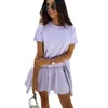 Summer damska sukienka Ruffles luźny dorywczo krótki rękaw Mini Dress O-Neck Big Hem Beach Suknie Dla Kobiet Damskie Robe 210712