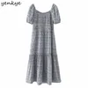 Sommar Kvinnor Vintage Blommigtryck Klänning Kvinna Sexig O Neck Puff Sleeve Midi Prairie Chic Vestido 210430