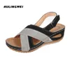 Kvinnor Summer Sandals Low Heel Buckle Retro Sewing Stitching Platform Shoes Casual bekväm